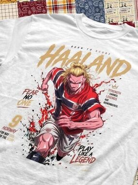 HAALAND Norway Soccer Graphic Tee - White with Red & Gold